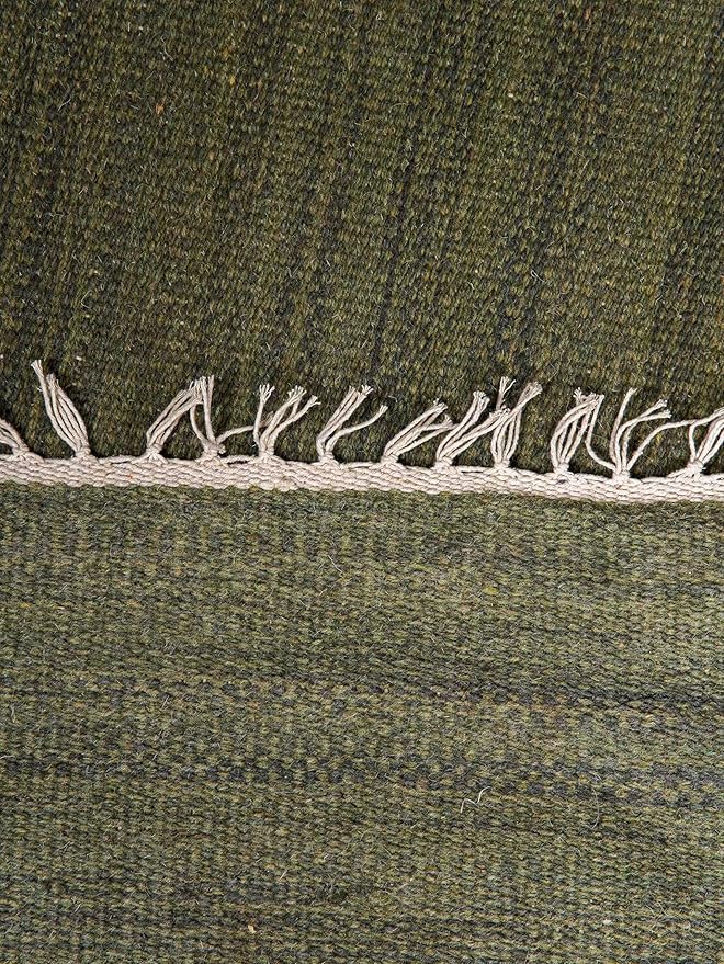 Rugsotic Carpets Hand Woven Flat Weave Kilim Wool ECO-Friendly Area Rugs - 5'x8', Rectangle Shape, Olive Color, Solid Plain Design, Low Pile Handmade Area Rugs for Living Room, Bed Room (D00111)