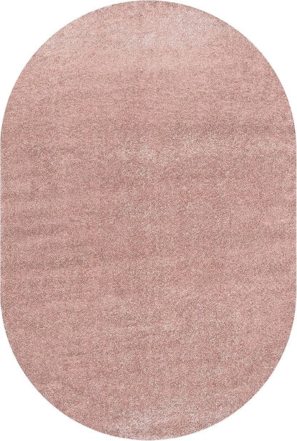 Eyely UES100P-5OV Supersoft Haze Solid Low-Pile Indoor Area Rug, Coastal, Bohemian, Minimalist, Classic, Casual for Bedroom,Kitchen,Living Room,Non Shedding,Easy-Washing, Pink, 5 X 8 Oval