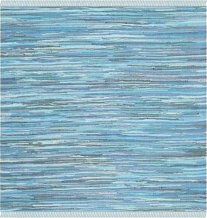 SAFAVIEH Rag Rug, Collection Area Rug - 3' Square, Blue & Multi, Handmade Boho Stripe Cotton, Ideal for High Traffic Areas in Living Room, Bedroom (RAR121B)