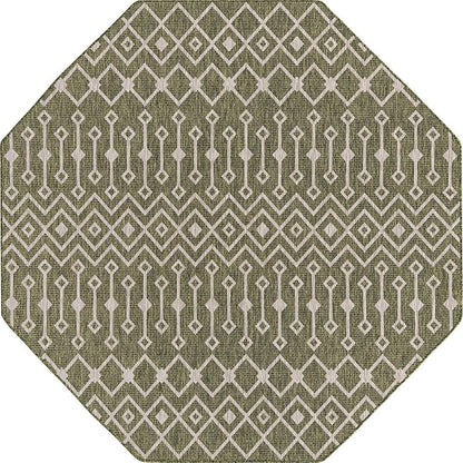 Unique Loom Outdoor Trellis Collection Area Rug - Tribal Trellis (7' 10" Octagon, Green/ Natural)