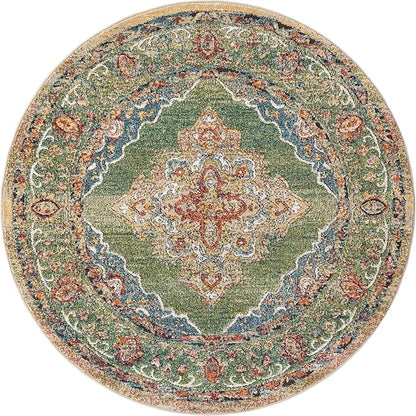 Unique Loom Isabella Collection Area Rug - Rossellini (5' 1" Round, Green/ Blue)