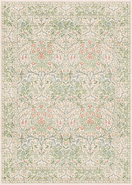 Vintage Washable Beige Green 10x14 Rug for Living Room - Extra Large Area Rug for Dining Room Under Table, Soft Low Pile Carpet for Bedroom - Victorian Forest Floral Design Non-Slip