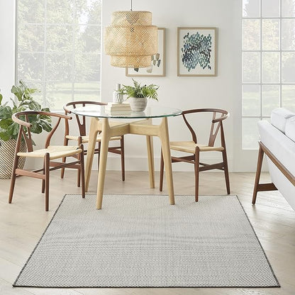 Nourison Home Courtyard Ivory Charcoal 6' x 9' Area Rug - Easy Clean, Non Shedding, Bed Room, Living Room, Dining Room, Kitchen (6' x 9')