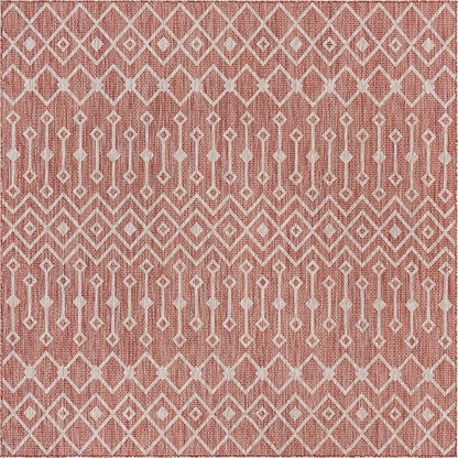 Unique Loom Outdoor Trellis Collection Area Rug - Tribal Trellis (7' 10" Square, Rust Red/ Ivory)