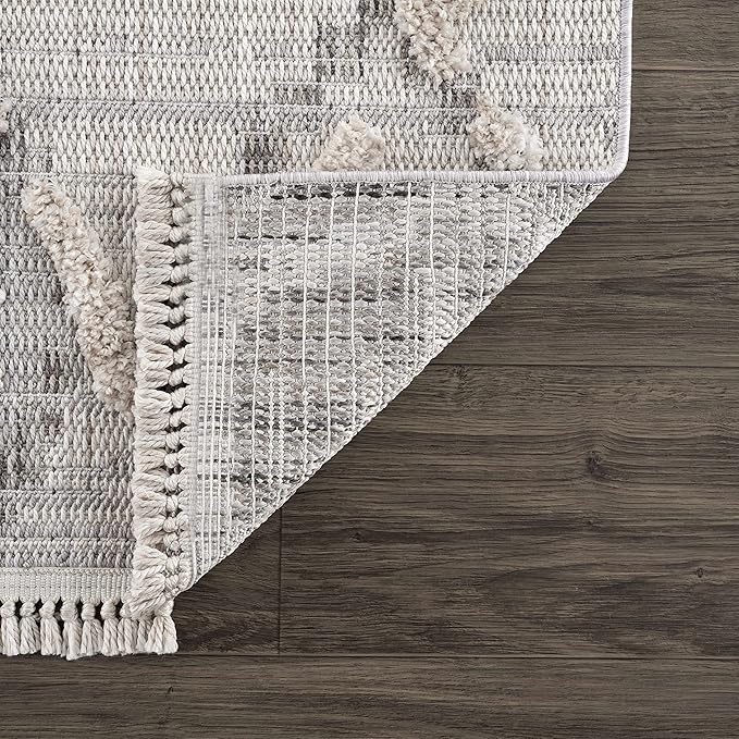 Hauteloom Bogtong Farmhouse Living Room Bedroom Moroccan Trellis Area Rug - Soft Shaggy High Low Carpet - High Pile - Bohemian, Boho - Gray, Beige, Cream - 7'10" x 10'