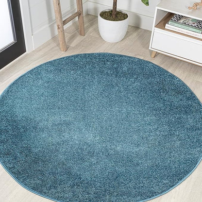 JONATHAN Y Haze Solid Low-Pile Turquoise 8' Round Indoor Area Rug, Coastal,Bohemian,Minimalist,Classic, Easy-Cleaning for Living Room,Bedroom,Kitchen,Pet Friendly,Non-Shedding (SEU100H-8R)
