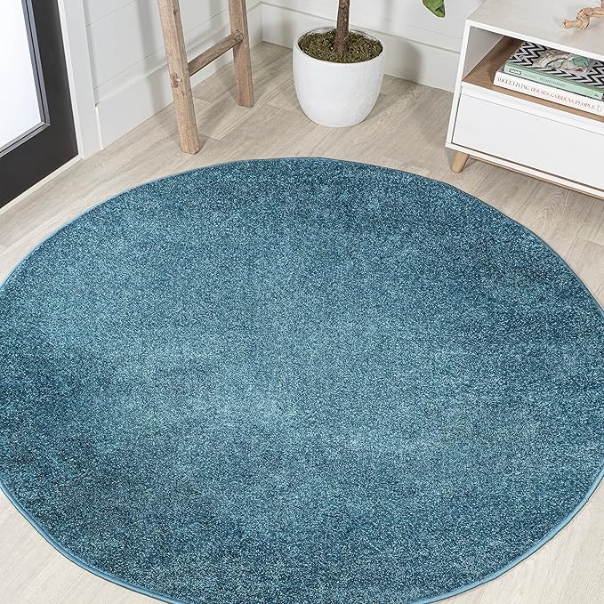 Eyely UES100H-4R Supersoft Haze Solid Low-Pile Indoor Area Rug, Coastal, Bohemian, Minimalist, Classic, Casual for Bedroom,Kitchen,Living Room,Non Shedding,Easy-Washing, Blue, 4' Round