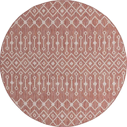 Unique Loom Outdoor Trellis Collection Area Rug - Tribal Trellis (7' 10" Round, Rust Red/ Ivory)