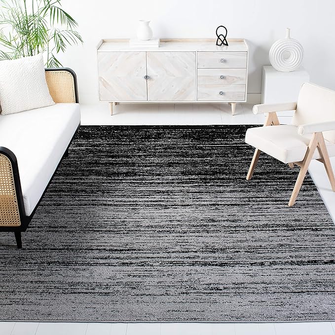 SAFAVIEH Adirondack Collection Area Rug - 12' Square, Silver & Black, Modern Ombre Design, Non Shedding & Easy to Clean, Ideal for Living Room, Bedroom, Office, Dining Space (ADR113A)