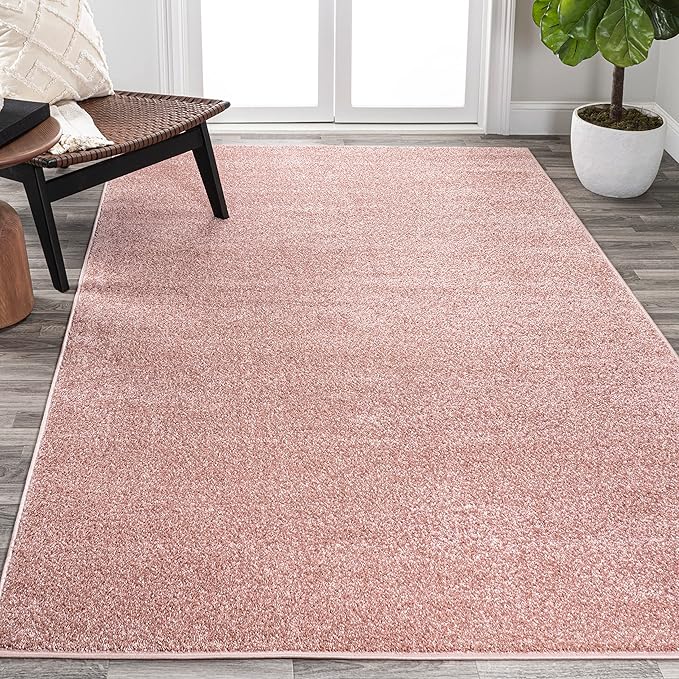 Eyely UES100P-14 Supersoft Haze Solid Low-Pile Indoor Area Rug, Coastal, Bohemian, Minimalist, Classic, Casual for Bedroom,Kitchen,Living Room,Non Shedding,Easy-Washing, Pink, 10 X 14
