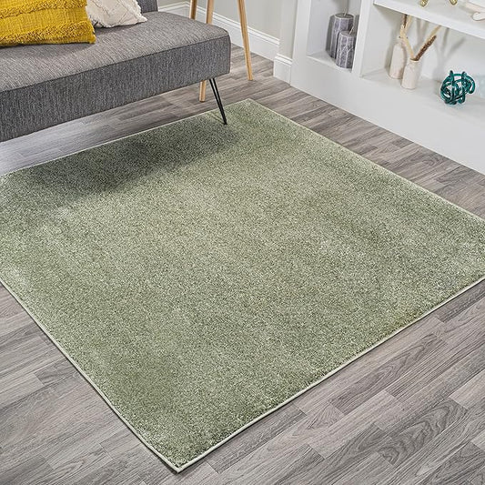 Eyely UES100O-6SQ Supersoft Haze Solid Low-Pile Indoor Area Rug, Coastal, Bohemian, Minimalist, Classic, Casual for Bedroom,Kitchen,Living Room,Non Shedding,Easy-Washing, Green, 6' Square