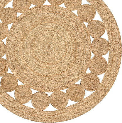 Savi Home Hand Woven Jute Braided Dot Rug, 3' Round - Natural, Reversible Area Rugs for Living Room, Farmhouse, Kitchen, Handcrafted 3 Feet Round Area Rugs - Natural