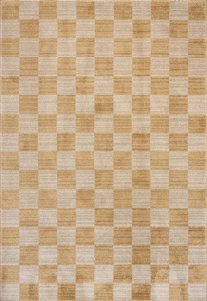 Loloi Chris Loves Julia Calvin Collection CLV-01 Apricot/Ivory 7'-10" x 10' Area Rug Checkered Neutral Soft Living Room Bedroom Carpet