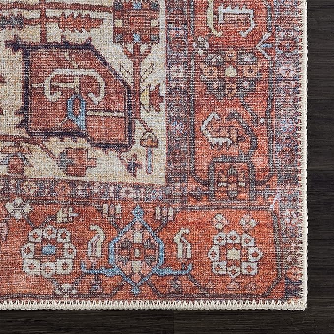 Bloom Rugs Washable 8' x 10' Rug - Red/Orange/Beige Traditional Area Rug for Living Room, Bedroom, Dining Room, and Kitchen - Exact Size: 8' x 10'