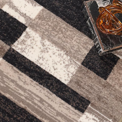 Superior Indoor Runner Rug, Foam Backed, Modern Geometric Patchwork Floor Decor for Bedroom, Office, Living Room, Entryway, Hardwood Floors, Rockwood Collection, 2' 7" x 6', Chocolate