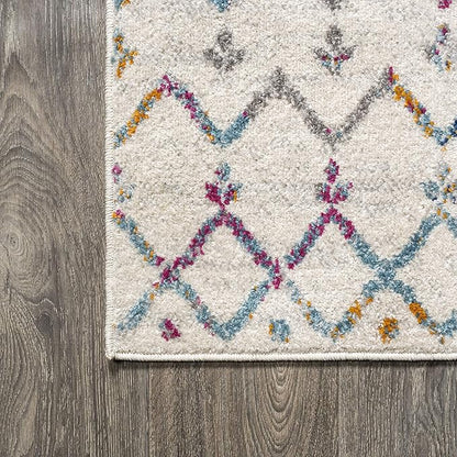 JONATHAN Y Boho Vintage Diamond Ivory/Multi Square Area Rug 5X5 ft, Moroccan Hype for Living Room, Bedroom, Kitchen, Office, Easy-Cleaning, High Traffic, Pet-Friendly, Non-Shedding (MOH101E-5SQ)