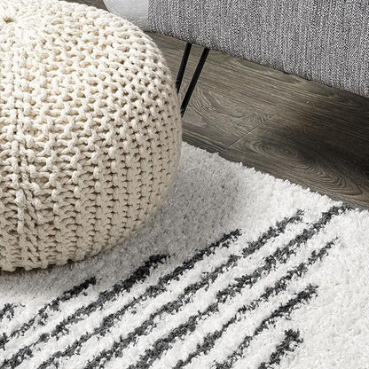 JONATHAN Y Elm Diamond Stripe Shag White/Gray Runner Rug, 2x8, Geometric, Bohemian, Contemporary, Easy-Cleaning for Living Room, Bedroom, Kitchen, Pet Friendly, Non-Shedding (MOH408A-28)