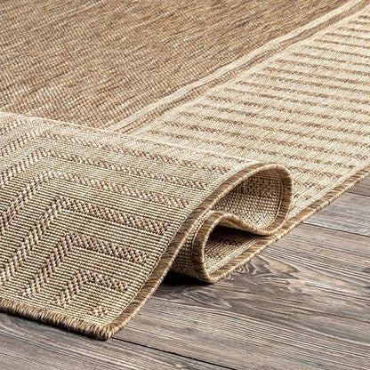Nuloom Asha Light Brown/Ivory, 4' x 6', Casual, Striped Border, Soft and Cozy, High Traffic, Stain Resistant, Easy Clean, Durable Area Rug for Indoor/Outdoor Patio, Deck, Porch, Garden, Courtyard