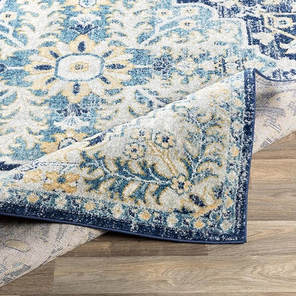 Livabliss Area Rugs - 8x10 Odelia Vintage Boho Blue Aqua Slate Area Rug for Living Room Bedroom - Floral Medallion Stain Resistant Carpet for Kitchen, Nursery, Office (7'10" x 10')