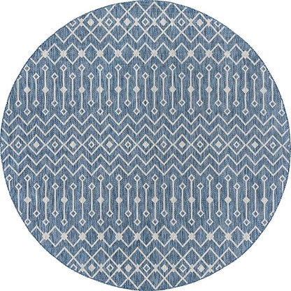 Unique Loom Outdoor Trellis Collection Area Rug - Tribal Trellis (10' Round, Blue/ Ivory)