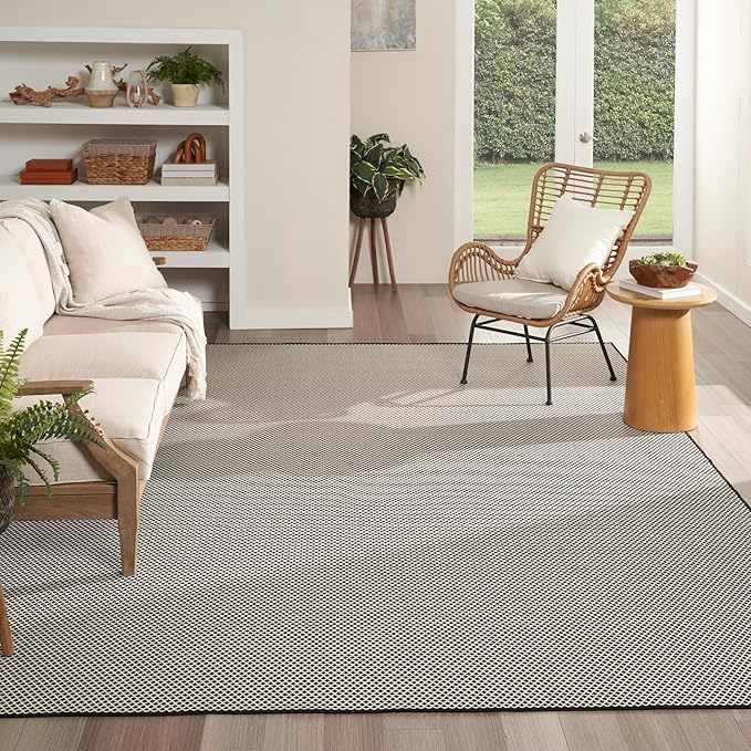 Nourison Home Courtyard Black White 10' x 14' Area Rug - Easy Clean, Non Shedding, Bed Room, Living Room, Dining Room, Kitchen (10' x 14')