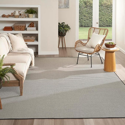 Nourison Home Courtyard Black White 10' x 14' Area Rug - Easy Clean, Non Shedding, Bed Room, Living Room, Dining Room, Kitchen (10' x 14')