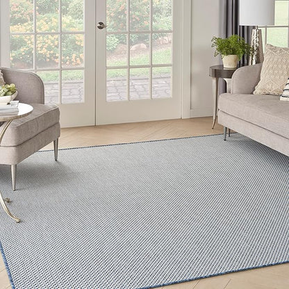 Nourison Home Courtyard Ivory Blue 8' x Square Area Rug - Easy Clean, Non Shedding, Bed Room, Living Room, Dining Room, Kitchen (8' x Square)
