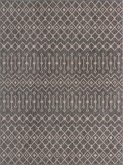 Unique Loom Outdoor Trellis Collection Area Rug - Tribal Trellis (10' x 13' 1" Rectangle, Charcoal Gray/ Natural)