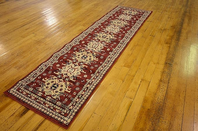Unique Loom Taftan Collection Border Geometric Tribal Inspired Design Area Rug (2' 7 x 10' 0 Runner, Red/ Gold)