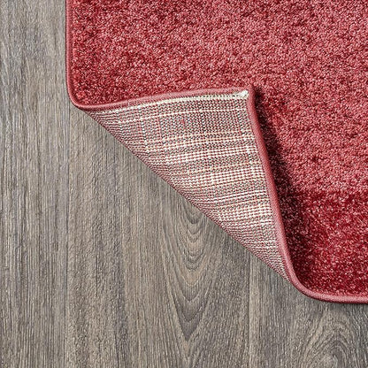 Eyely UES100E-214 Supersoft Haze Solid Low-Pile Indoor Runner Rug, Coastal, Bohemian, Minimalist, Classic, Casual for Bedroom,Kitchen,Living Room,Non Shedding,Easy-Washing, Red, 2 X 14