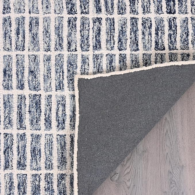 Hand-Tufted 100% Wool Area Rug – Unique Modern Geometric Grid Pattern, Soft Plush Textured Carpet for Living Room, Bedroom, Dining Room & Entryway (Denim Blue, 5' x 7')