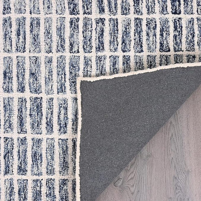 Hand-Tufted 100% Wool Area Rug – Unique Modern Geometric Grid Pattern, Soft Plush Textured Carpet for Living Room, Bedroom, Dining Room & Entryway (Denim Blue, 9' x 12')