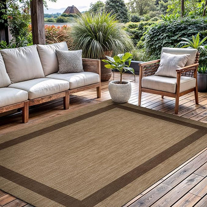 CAMILSON Outdoor Rug 10x14 - Large Modern Outside Rugs for Patios Porches Waterproof Durable Washable Non-Shedding, Easy-to-Clean Indoor Outdoor Area Carpet (10 x 14, Bordered - Jute)