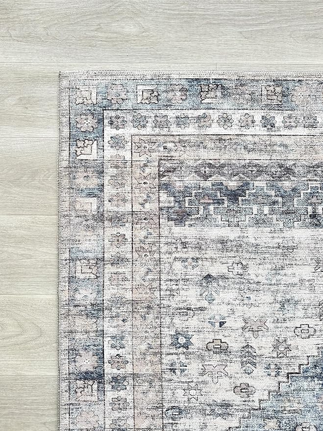 Fame Living Faded Oushak Rug, Turkish Vintage Floral Pastel Large Oversized Area Rugs for Living Room Dining Bedroom Kitchen Bathroom Nursery (848CrNv, 2' x 3')