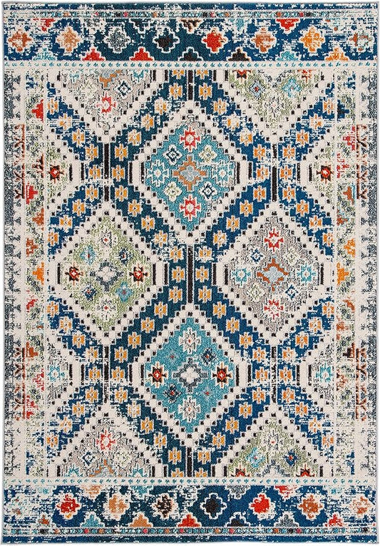 SAFAVIEH Madison Collection Accent Rug - 4' x 6', Navy & Beige, Boho Diamond Distressed Design, Non-Shedding & Easy Care, Ideal for High Traffic Areas in Entryway, Living Room, Bedroom (MAD418M)
