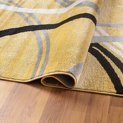 Rugshop Wavy Circles Design Accent Rug, Carpet with Jute Backing for Entryway, Kitchen, or Office, Yellow, 2' x 3'