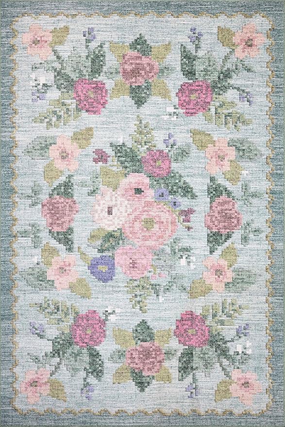 Loloi Rifle Paper Co. Rosa Collection RSA-02 Sky 3'-9" x 5'-6" Accent Rug