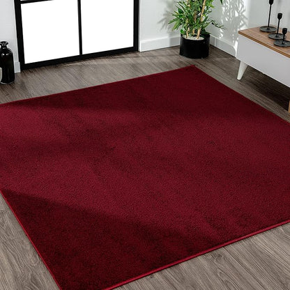 Eyely UES100Q-9SQ Supersoft Haze Solid Low-Pile Indoor Area Rug, Coastal, Bohemian, Minimalist, Classic, Casual for Bedroom,Kitchen,Living Room,Non Shedding,Easy-Washing, Red, 9' Square