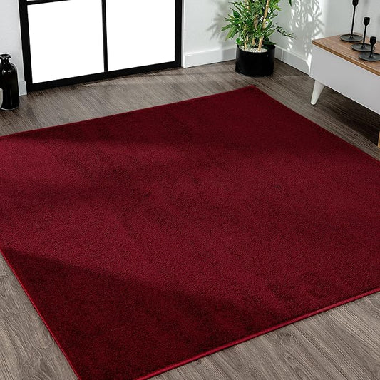 Eyely UES100Q-6SQ Supersoft Haze Solid Low-Pile Indoor Area Rug, Coastal, Bohemian, Minimalist, Classic, Casual for Bedroom,Kitchen,Living Room,Non Shedding,Easy-Washing, Red, 6' Square