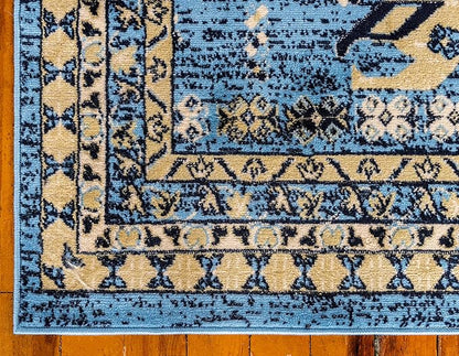 Unique Loom Taftan Collection Border Geometric Tribal Inspired Design Area Rug (9' 10 x 13' 0 Rectangular, Light Blue/ Gold)