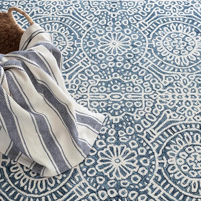 Dash and Albert Temple Wool Area Rug - 8.5 X 11.5 Ink Geometric Hand Micro Hooked Accent Rug - Durable, High Traffic Areas Hallway, Living Room, Stairs - Premium Luxury Hotel Quality Soft Breathable