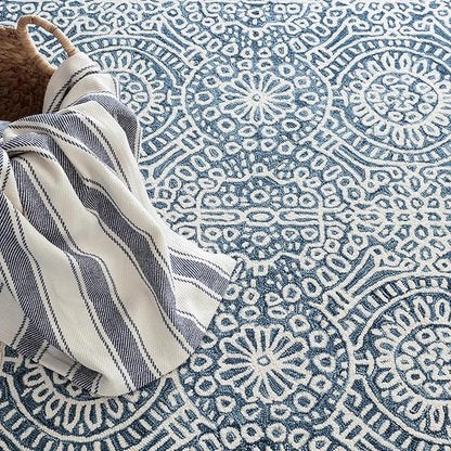 Dash and Albert Temple Wool Area Rug - 7.5 X 9.5 Ink Geometric Hand Micro Hooked Accent Rug - Durable, High Traffic Areas Hallway, Living Room, Stairs - Premium Luxury Hotel Quality Soft Breathable