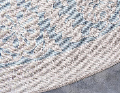 Unique Loom Salzburg Collection Classic Traditional Design Oriental Inspired Border Area Rug (4' 0 x 4' 0 Round, Beige/Blue)