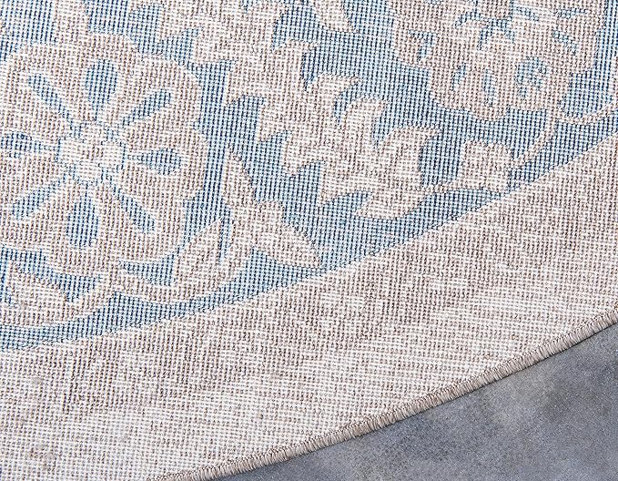 Unique Loom Salzburg Collection Classic Traditional Design Oriental Inspired Border Area Rug (8' 0 x 8' 0 Round, Beige/Blue)