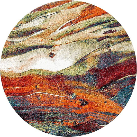 SAFAVIEH Glacier Collection Area Rug - 7'8" Round, Red & Green, Modern Abstract Design, Non-Shedding & Easy Care, Ideal for High Traffic Areas in Living Room, Bedroom (GLA126Q)