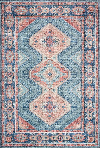 Loloi Skye Collection SKY-03 Turquoise/Terracotta 8'-0" x 8'-0" Round Area Rug