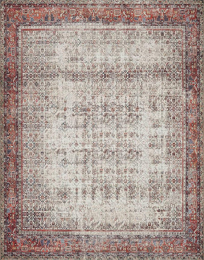 Loloi Layla Collection LAY-12 Ivory/Brick 3'-6" x 5'-6" .13" Thick Accent Rug, Soft, Durable, Vintage Inspired, Distressed, Low Pile, Non-Shedding, Easy Clean, Printed, Living Room Rug