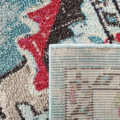 SAFAVIEH Monaco Collection Area Rug - 11' Square, Light Blue & Fuchsia, Boho Chic Medallion Distressed Design, Non-Shedding & Easy Care, Ideal for High Traffic Areas in Living Room, Bedroom (MNC243J)