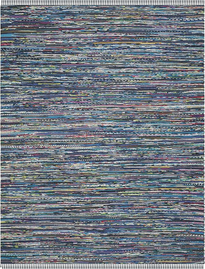 SAFAVIEH Rag Rug Collection X-Large Area Rug - 11' x 15', Ink & Multi, Handmade Boho Stripe Cotton, Ideal for High Traffic Areas in Living Room, Bedroom (RAR121C)