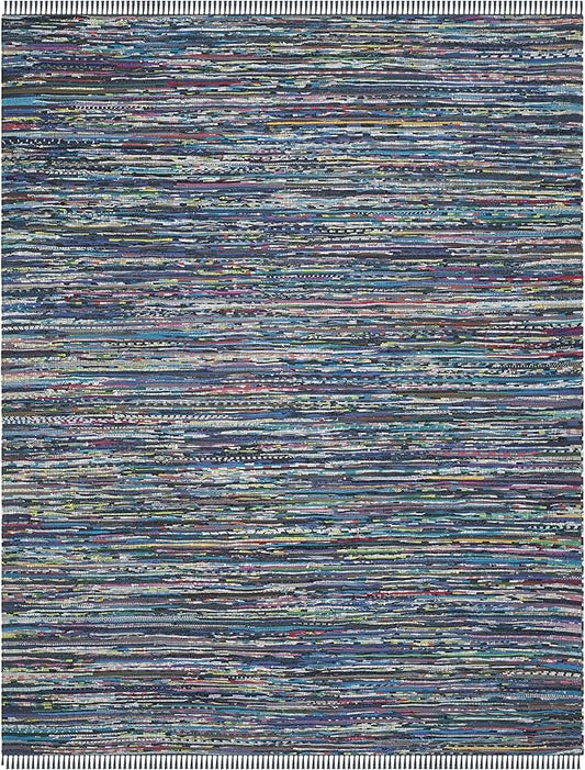 SAFAVIEH Rag Rug Collection X-Large Area Rug - 11' x 15', Ink & Multi, Handmade Boho Stripe Cotton, Ideal for High Traffic Areas in Living Room, Bedroom (RAR121C)